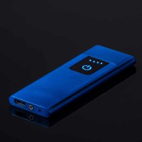 Ultra-thin Cigarette Lighters Metal Surface USB Rechargeable Touch-senstive Windproof Flameless Tungsten Turbo for Smoking blue
