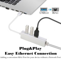 3 Ports USB 3.0 Gigabit Ethernet Lan RJ45 Network Adapter Hub to 1000Mbps Mac PC Silver