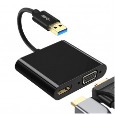 Usb3.0 to Hdmi Vga 2-in-1 Adapter Usb 3.0 5gbps 1080p Dual Output Converter