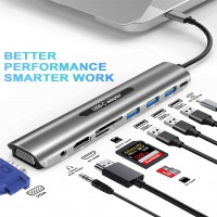 9-in-1 USB C Hub Adapter with 4k Hdmi-compatible Vga 100w Pd 3 USB Ports