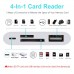 4-in-1 SD/TF Card Reader USB 2.0 Female OTG Adapter Cable Compatible Trail Game Camera SD Card Reader white