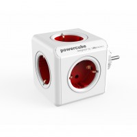 16A EU Plug Square Cube Powersocket Power Socket 4 Hole Conversion Socket basic straight insert_Red