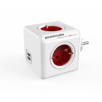 16A EU Plug Square Cube Powersocket Power Socket 4 Hole Conversion Socket USB straight insert_Red