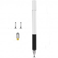 Stylus Pen Capacitive Touch Screen High Accuracy Active Stylus Pen +Rubber Nib+Fiber Nib Silver