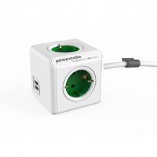16A EU Plug Square Cube Powersocket Power Socket 4 Hole Conversion Socket USB section 3meter extension cord_Green