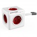 16A EU Plug Square Cube Powersocket Power Socket 4 Hole Conversion Socket basic 3meter extension cord_Red