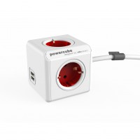 16A EU Plug Square Cube Powersocket Power Socket 4 Hole Conversion Socket USB section 3meter extension cord_Red