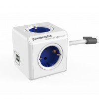 16A EU Plug Square Cube Powersocket Power Socket 4 Hole Conversion Socket USB section 3meter extension cord_Blue