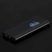 Ultra-thin Cigarette Lighters Metal Surface USB Rechargeable Touch-senstive Windproof Flameless Tungsten Turbo for Smoking Black ice color