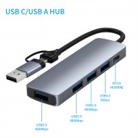 5-in-1 Usb C Hub Double-head Type C USB Docking Station Adapter HC-13EL