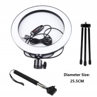 16/26cm Dimmable LED Studio Camera Ring Light Phone Video Light Lamp Selfie Stick Ring Table Fill Light 26CM set